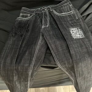 Y2K urban couture Black Jeans with White Stitching, Victorious size 32x32-#575
